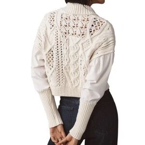Anthropologie Balloon-Sleeve Twofer Cable-Knit Cardigan Sweater